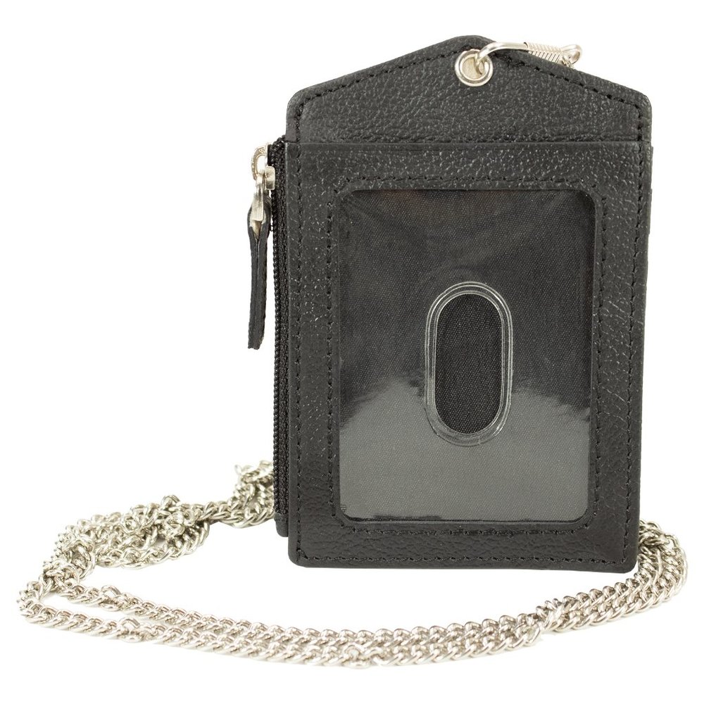 ID lanyard Card Holder in Genuine Leather, Black - Picture 3 of 11